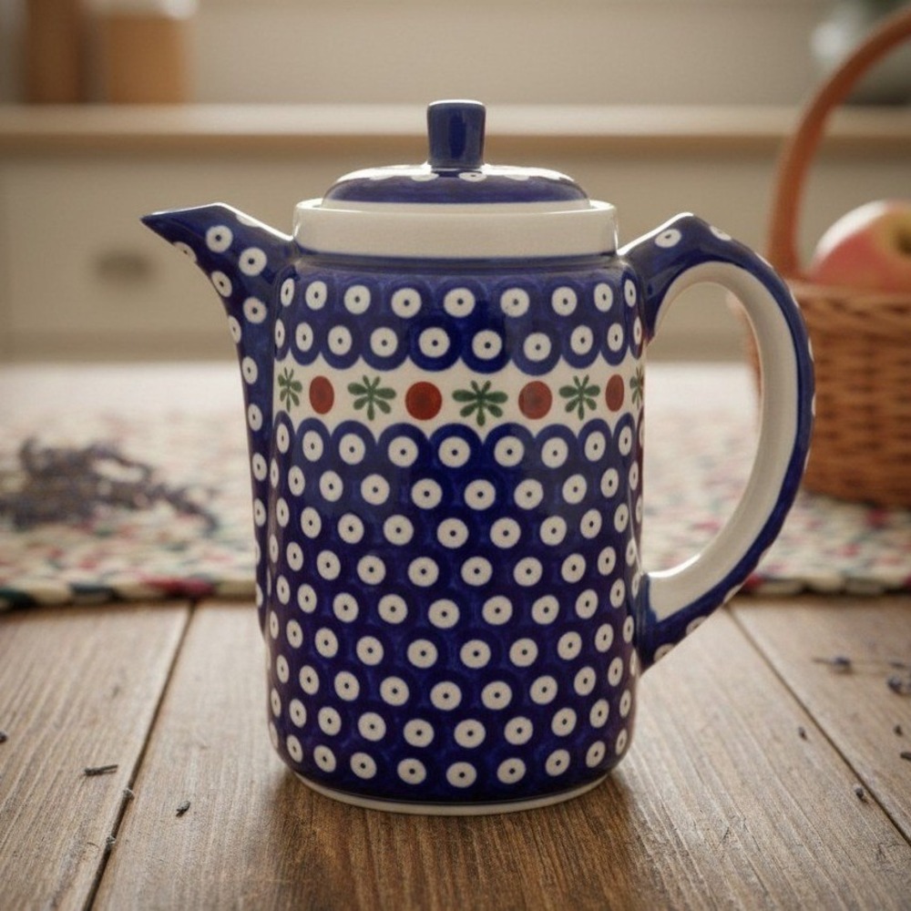 Polish Pottery Coffee/Teapot in Nature Pattern from Boleslawiec